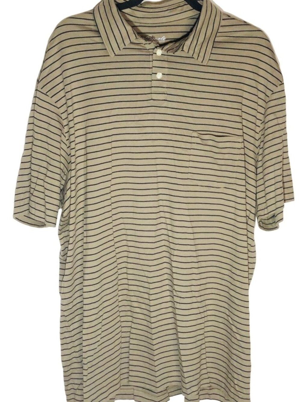 Roundtree & Yorke shirt striped brown pocket collar short sleeve cotton 2XT READ